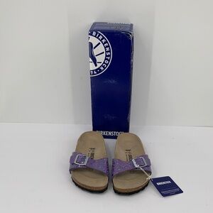 Birkenstock Madrid slide sandals metallic violet stones purple wide strap 36 5